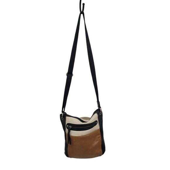 The Sak Leather Crossbody Messenger Satchel Color Blocked Cream Brown Black - Picture 1 of 16